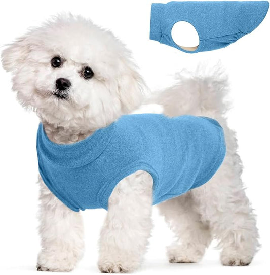 Fleece Sweater for Smalll Dogs - Blue, M - Pullover Vest | Stretchable Warm Sweatshirt, Lightweight Winter Jacket for Free Movement,Seasonal Dog Clothes,Shih Tzu, Papillon