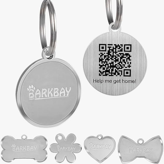 Dog Tags Personalized for Pets,Dog Name Tags QR Code,No Subscription Fees,Modifiable Pet Online Profile,Stainless Steel,No App Required,for Dogs and Cats Small,Medium,Large(Round,Regular)