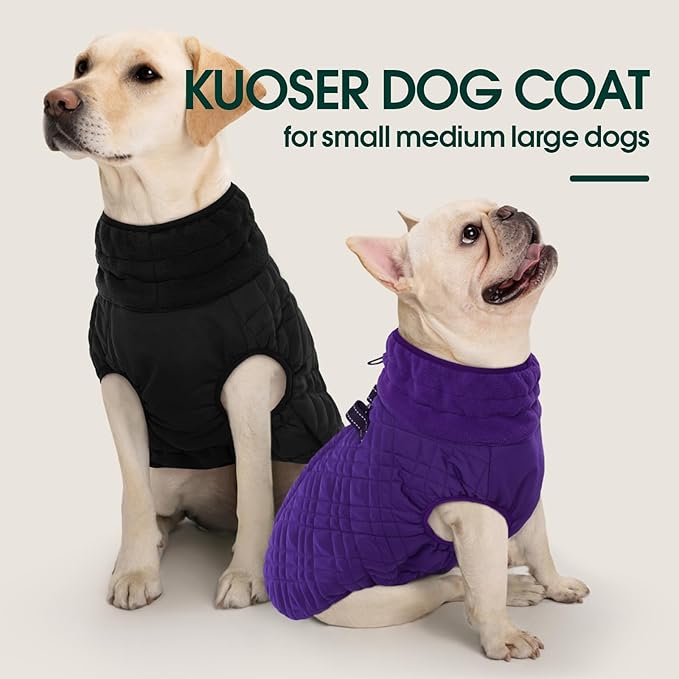 Kuoser XXL Winter Coat | Giant Breed Armor for Mastiffs & Great Danes | Zippers Secure Dogs in -20°F, Reflective Panels for Mountain Hikes, Purple XL