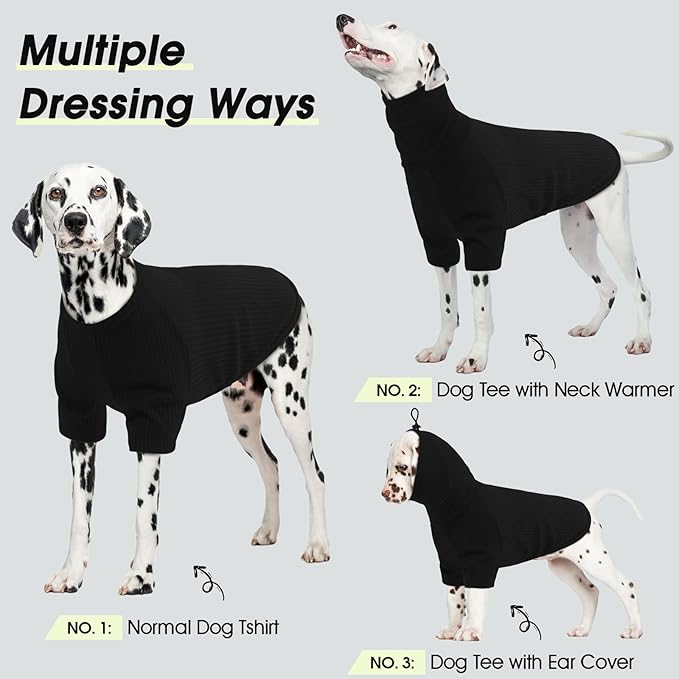 ROZKITCH Dog Shirt with Hoodie Dog Ears Cover 2 in 1, Soft Lightweight Dog Striped T Shirt Pullover Dog Tank with Detachable Ear Wrap, Dog Hoodie Tshirt Dog Boy Girl, Stretchy Sweater Black 3XL