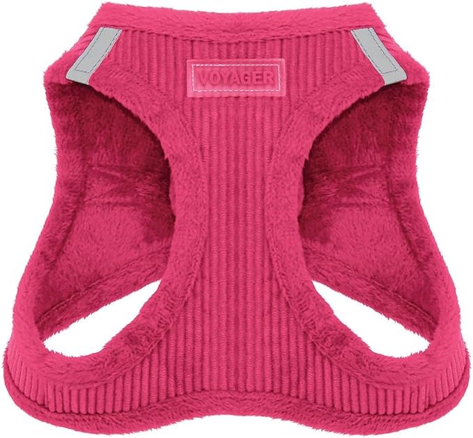 Best Pet Supplies - All Weather Mesh/Plush, Reflective, No Pull Harness for Small, Medium Dogs, Cats - Secure with Hook & Loop Fastener, Buckle, Double D-Rings - Fuchsia Corduroy, M