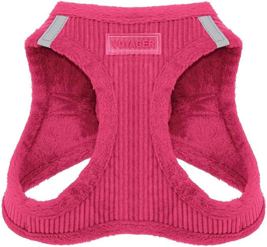 Best Pet Supplies - All Weather Mesh/Plush, Reflective, No Pull Harness for Small, Medium Dogs, Cats - Secure with Hook & Loop Fastener, Buckle, Double D-Rings - Fuchsia Corduroy, M