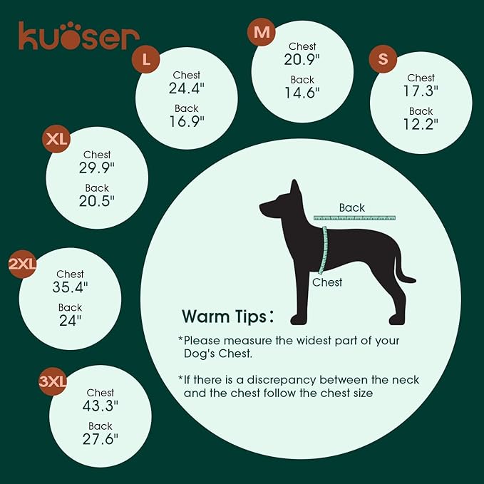 Kuoser XXXL Thermal Dog Suit | Extra Giant Apparel for St. Bernards | D-Ring Safety System Prevents Escape During Storms, Black XXL