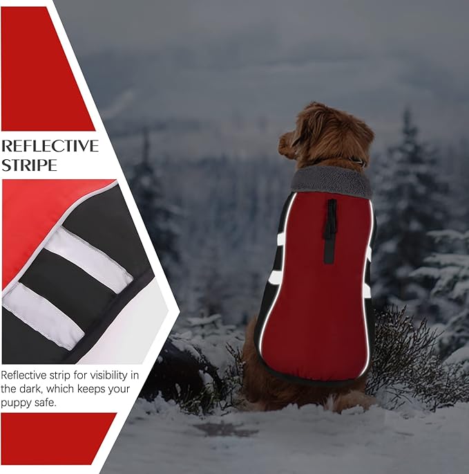 QBLEEV Warm Dog Coat Reflective Dog Winter Jacket, Waterproof Windproof Dog Turtleneck Clothes for Cold Weather Thicken Fleece Pet Dog Snowsuit Christmas Dog Vest Apparel for Small Medium Large Dogs L