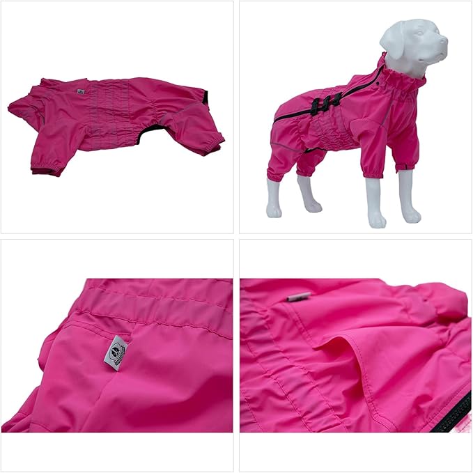 Dogs Waterproof Jacket, Lightweight Waterproof Jacket Reflective Safety Dog Raincoat Windproof Snow-Proof Dog Vest for Small Medium Large Dogs Rosered 4XL