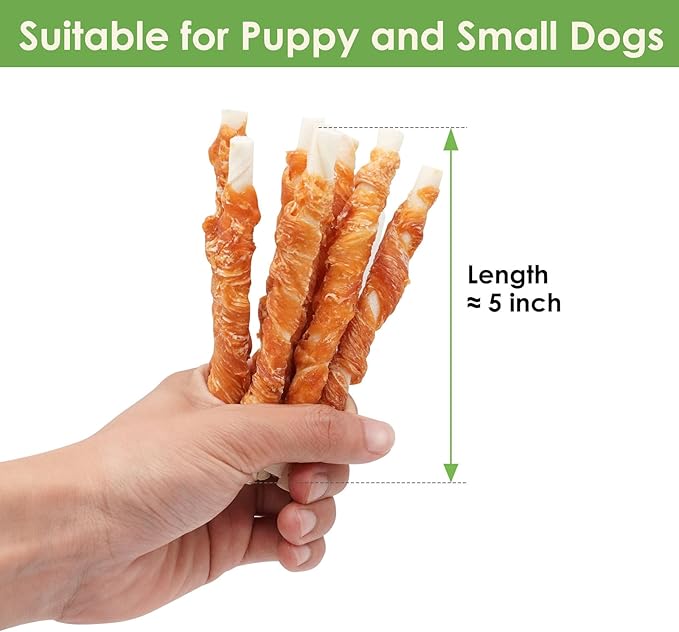 MON2SUN Dog Treats, 5 Inch Rawhide Twist Chicken Hide Sticks, Suitable for Puppy and Small Dogs, 5 Inch (Chicken, Pack of 25)