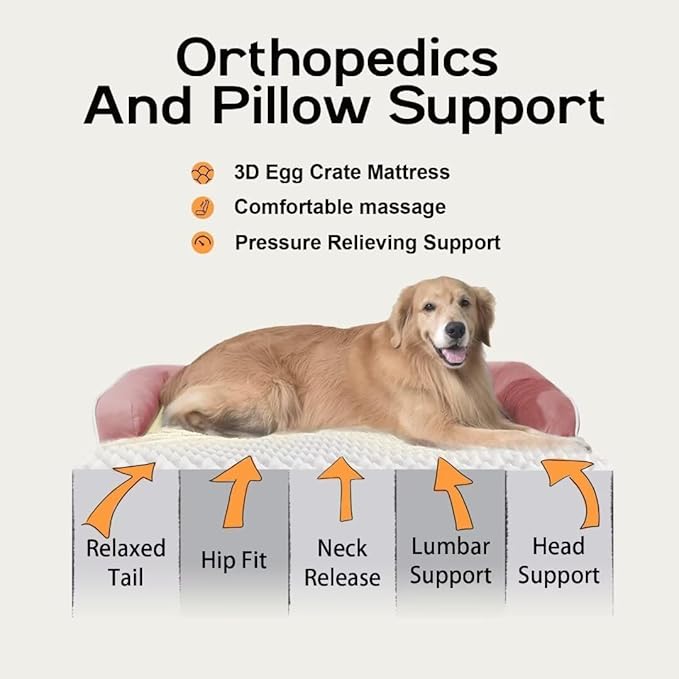 Extra Large Dog Bed-Orthopedic Waterproof XL Dog Bed for XLarge Extra Big Dogs - Foam Couch Sofa Washable with Removable Cover-Pink
