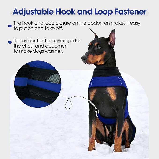 IDOMIK Dog Winter Coat, Warm Waterproof Dog Puffer Jacket with Harness Hole, Adjustable Reflective Snow Jacket Vest with Turtleneck, Pet Cold Weather Coats for Large Dogs,Blue,3XL