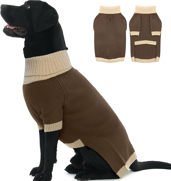 XXL Dog Sweater, Warm Winter Sweaters with Leash Hole for Big Dogs Girl Boy, Pet Halloween Christmas Sweater, Fleece Doggy Holiday Costumes for Pitbulls, Boxer, Labrador, Brown 2XL