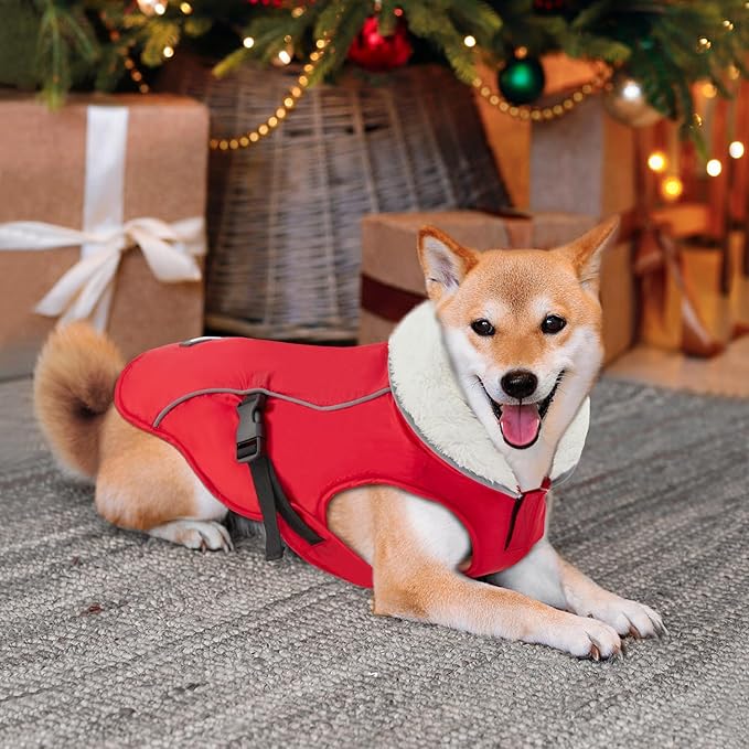 EMUST Dog Jacket Winter, Cozy Windproof Dog Jacket for Cold Weather, Solid Color Pet Vests for Winter for Medium Dogs, Red M