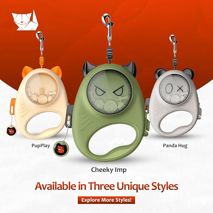 Retractable Dog Leash – 13ft Strong Nylon Tape, Auto-Locking, Tangle-Free, One-Touch Brake, Comfortable Grip – Fun Halloween Design for Small Dogs up to 20 lbs, Haminway Cheeky Imp Design