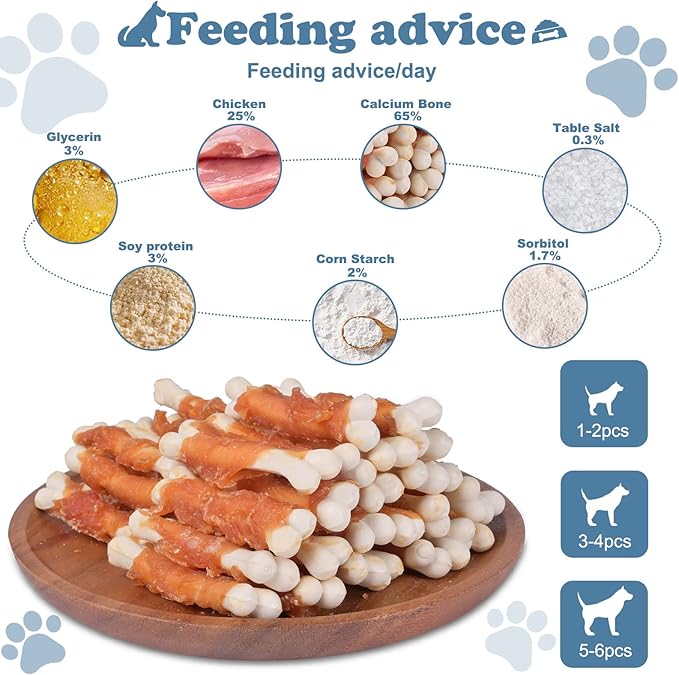 Dog Chews Puppy Training Snacks Chicken Wrapped Calcium Bone Rawhide Free Dog Treats 0.5lb/227g