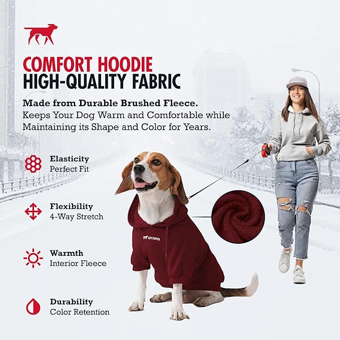 Tuff Pupper Dog Hoodie | Premium Quality 100% Organic Cotton | Ultra Soft Interior for Superior Comfort | Elastic Cuffs & Drawstring for Warmth | Stretch Fit Suitable for All Breeds (Red, XL)