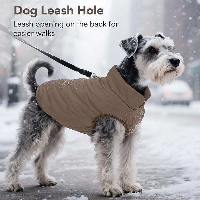 ASENKU Dog Winter Coat - Waterproof Windproof Dog Jacket, Warm Snowproof Doggie Puffer Vest for Cold Weather, Lightweight Snow Coats for Small Medium Large Dogs (3XL, Coffee)