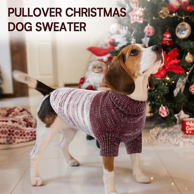 Queenmore Small Dog Sweater, Knitted Pullover Puppy Sweater,Cold Winter Pet Sweaters for Dog Girls Boys, Soft Turtleneck Knit Sweater with Leash Hole,Long Sleeves Christmas DogSweater(Purple,XS)