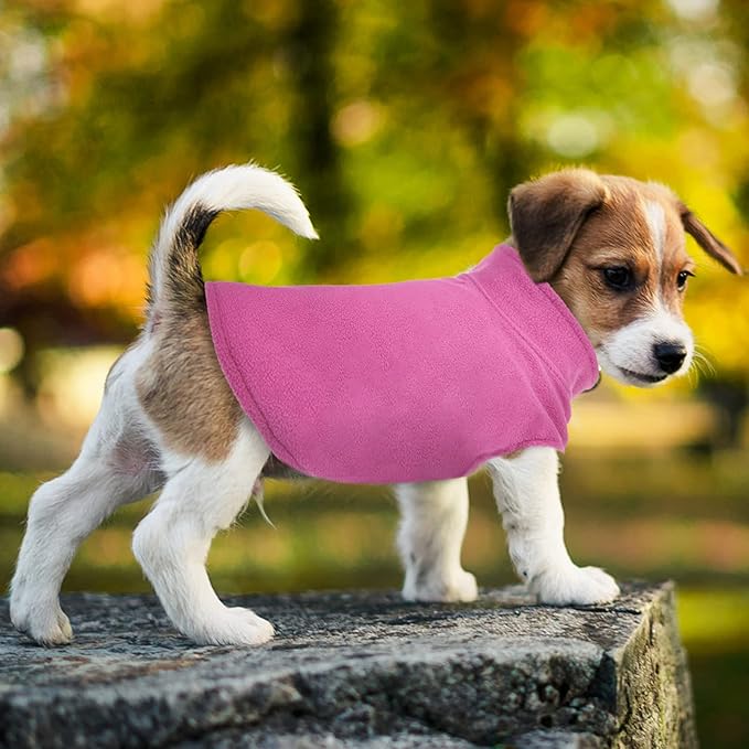 FUAMEY Dog Fleece Vest for Small Dogs,Warm Stretchy Dog Sweatshirts Pullover with Leash Hole Dogs Sweater Soft Pet Turtleneck Cozy Pet Vest Lightweight Sleeveless Pink XXS