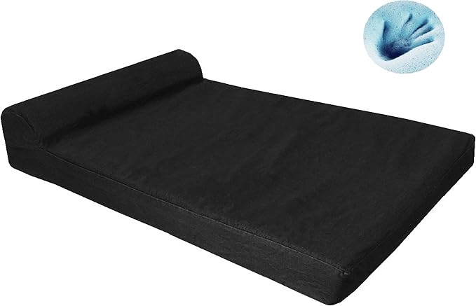 Dogbed4less Premium HeadRest Pillow Orthopedic Cool Memory Foam Dog Bed for Large Dogs, Waterproof Lining with Washable Canvas Black Cover, XXL 55X37