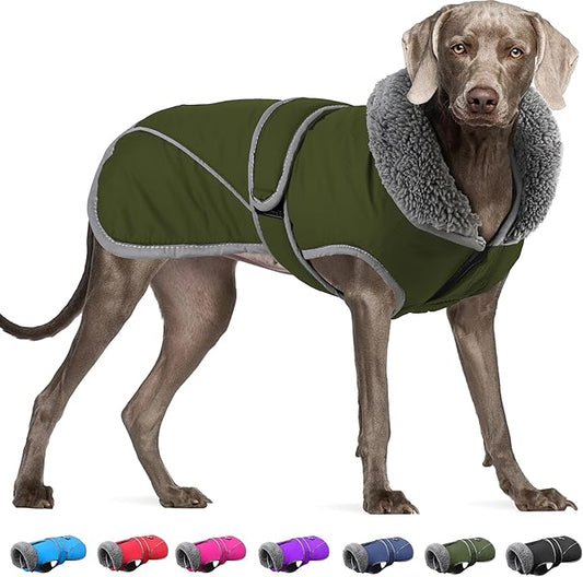 Dogcheer Dog Coat, Waterproof Dog Jacket Reflective Pet Winter Coat with Adjustable Hook & Loop, Christmas Puppy Fleece Jacket Warm Turtleneck Snowsuit for Small Medium Large Dogs - Green, 2XL