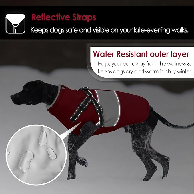 AOFITEE Dog Coat, Large Dog Jacket, Dogs Coat with Harness Built in, Reflective Waterproof Dogs Jackets Winter with Furry Collar, Warm Polar Fleece Pet Sweater Snowsuit for Doberman, Great Dane, XXL