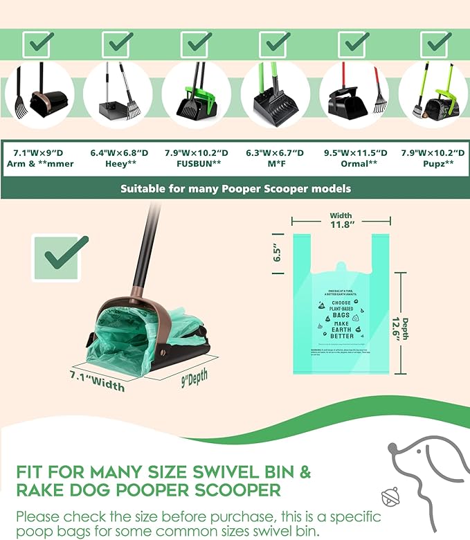 AYOTEE Extra Large Dog Poopper Scooper Bags, 95 Count Heavy Duty Compostable Dog Poop Bags with Handles, Poop bags for Dogs Biodegradable, Pet Waste Bags for Swivel Bin & Rake Pooper Scooper