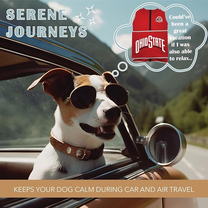 NCAA Ohio State Buckeyes Dog Anxiety Shirt Calming Soothing Vest, for Dogs Cats with Anxiety, Fears, Fireworks, Loud Noises, Dark, Lonely Keeps Dogs Calm Feeling Safe, Relaxing Jacket Medium