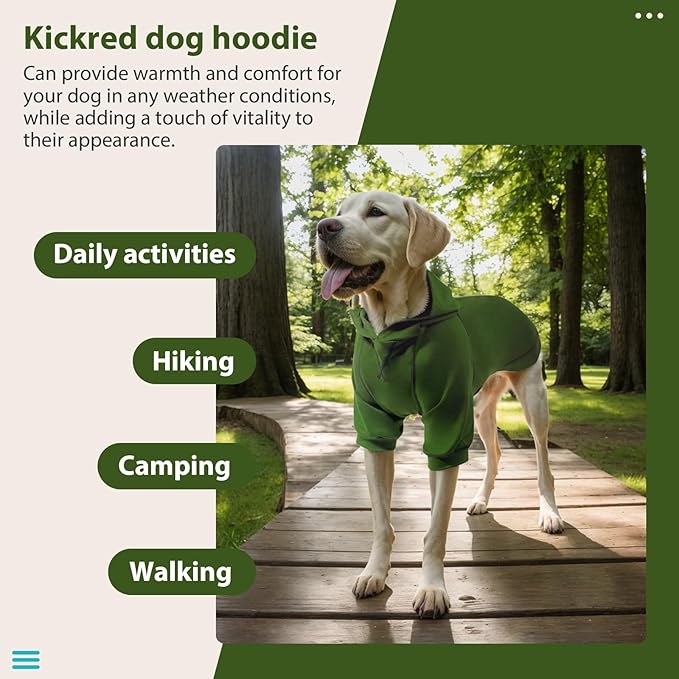 Kicred Basic Dog Hoodie, Premium Dog Sweater Pullover, Soft & Comfy Cotton Pet Clothes Hoodies with Hat and Leash Hole, Doggy Puppy Sweatshirt Coat for Small Medium Large Dogs - Army Green (Large)