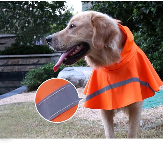 NACOCO Large Dog Raincoat Adjustable Pet Water Proof Clothes Lightweight Rain Jacket Poncho Hoodies with Strip Reflective (M, Orange)