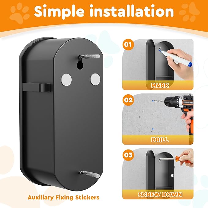 Dog Poop Bag Dispenser Wall Mount with 2Pcs Holders and 8 Rolls of Waste Bag,Magnetic Door Closure,Metal, Corrosion-resistant,High capacity,Dark Gray,Suitable for Outdoor, Indoor, Raising Puppies
