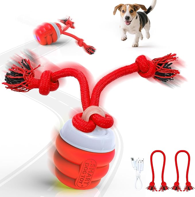 FUGODIWISmart Interactive Dog Toy Ball – Rechargeable Rolling Ball with Squeaky Sound, Automatic Play for Training & Boredom Relief, Fits Small, Medium & Large Dogs(Red)