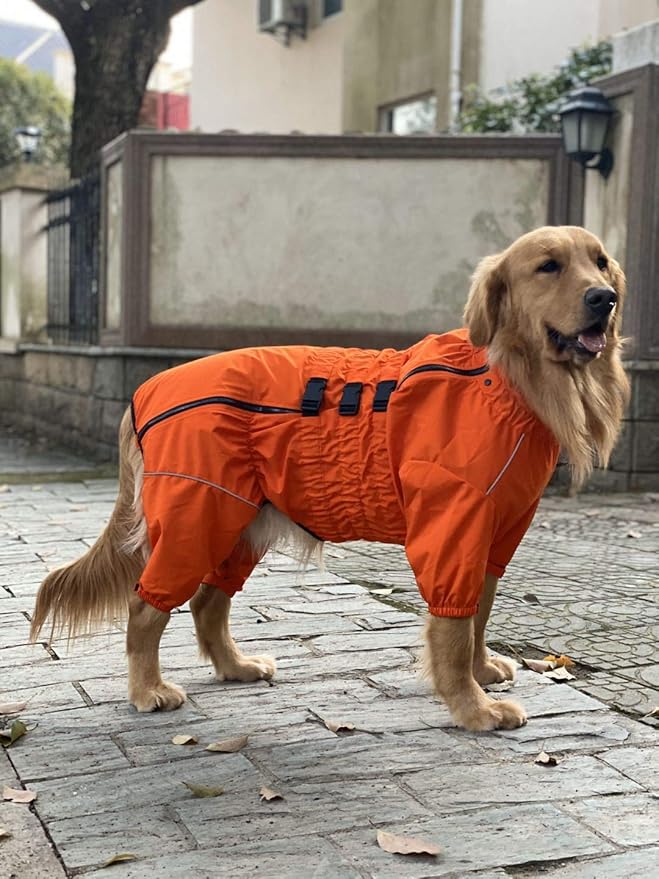 Dogs Waterproof Jacket, Lightweight Waterproof Jacket Reflective Safety Dog Raincoat Windproof Snow-Proof Dog Vest for Small Medium Large Dogs Orange XXL