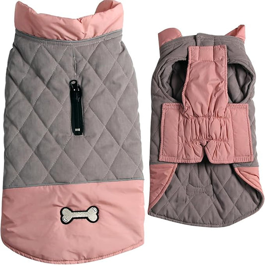 Reversible Dog Coats for Small Dogs Waterproof Warm Dog Jacket for Cold Winter,Pink and Grey M