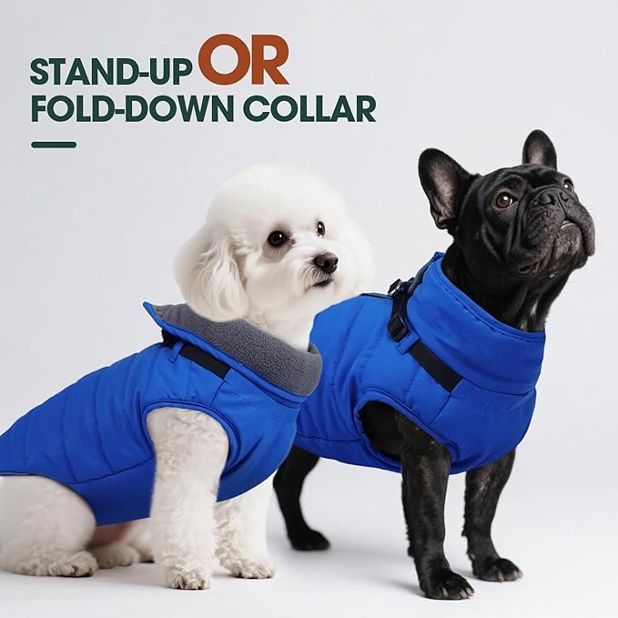 Kuoser Dog Jacket, Coat for Large Dogs with Harness Built-in, Thick Vest with Leash Hole, Cold Weather Snow Jacket for Labrador Beagle, Blue XL