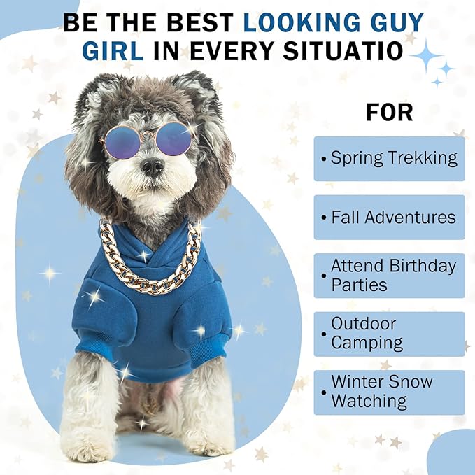 SCENEREAL Dog Hoodie Sweaters for Small Medium Large Size Dogs, Fleece Dog Sweatshirt with Hat and Pocket,Soft Cold Winter All Weather Dog Clothes for S to XL Sized Dogs, Blue L