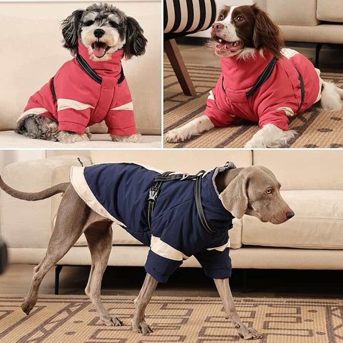 MIGOHI Dog Coat with Harness Built in, 2-in-1 Windproof Dog Winter Jacket, Thermal Reflective Snowsuit with Turtleneck, Back Zipper Fleece Coat for Small Dogs, Yorkshire Terrier, Pink, S