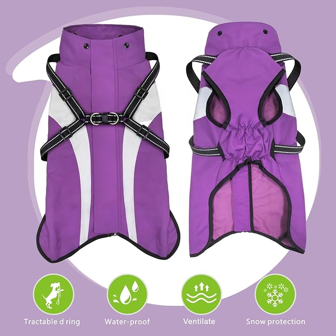 Mosucoirl Dog Raincoat Waterproof Raincoats for Dog Reflective Dogs Rain Jackets with Hood Hoodie Pet Rain Poncho Coat for Small Medium Large Dogs Puppies S-XXL (Purple, L)