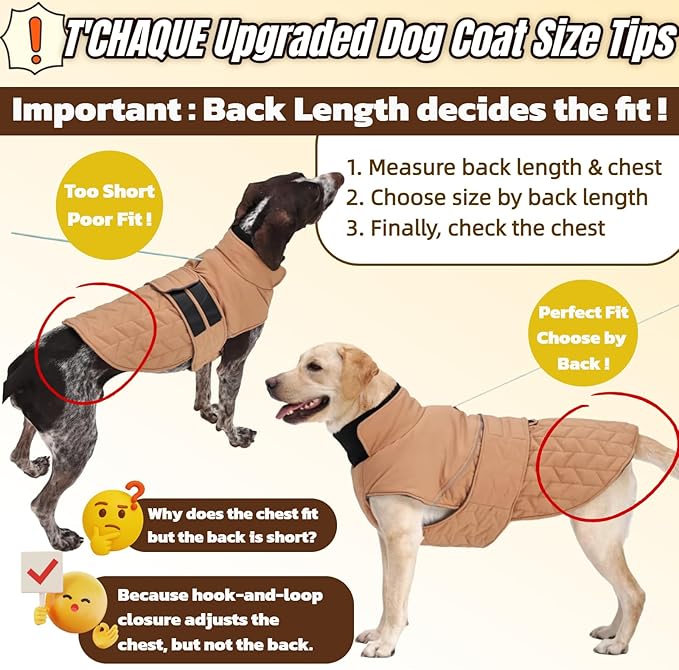 Upgraded Outdoor Classic Quilted Dog Winter Coat, Waterproof & Ultra Warmth Coat for Tiny Small Dogs, Easy On & Off Jacket with Adjustable Velcro, Thick Puppy Clothes for Chihuahua Yorkshire(Khaki,XS)