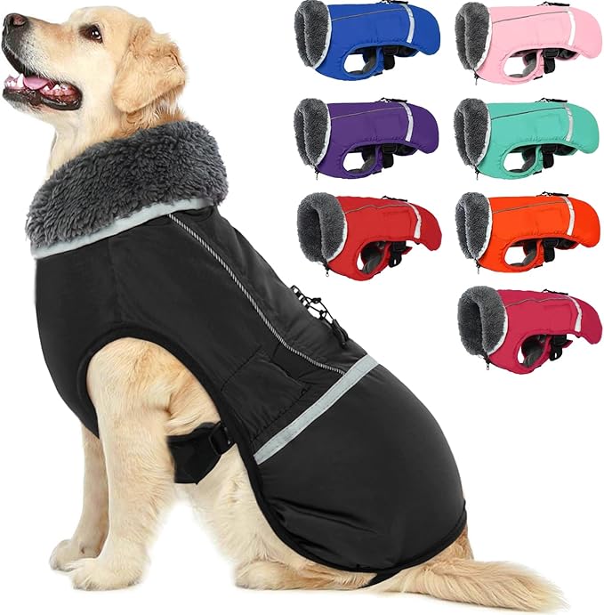 QBLEEV Warm Dog Coat Reflective Dog Jacket, Waterproof Dog Winter Coat Turtleneck Dog Clothes for Cold Weather, Thick Fleece Dog Snowsuit Christmas Dog Vest Pet Apparel for Small Medium Large Dogs 2XL