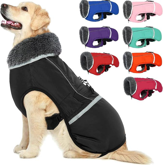 QBLEEV Warm Dog Coat Reflective Dog Jacket, Waterproof Dog Winter Coat Turtleneck Dog Clothes for Cold Weather, Thick Fleece Dog Snowsuit Christmas Dog Vest Pet Apparel for Small Medium Large Dogs 2XL