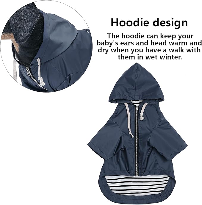 Dog Raincoat rain Jacket Raincoat Dogs Waterproof Small Medium Breeds Zip Closure Storage Pocket Harness Hole Blue S