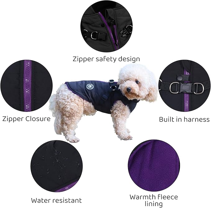 Norbi Dog Coat - Winter Jacket with Built-in Harness, Adjustable Warm Coats for Small to Large Dogs in Cold Weather