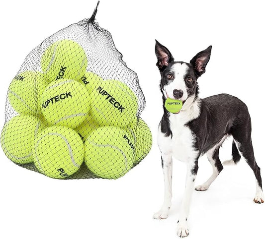 PUPTECK Squeaky Tennis Balls for Dogs, 2.5" Training Bouncy Ball Toys 12 Packs for Dogs Playing, Exercise and Fetch