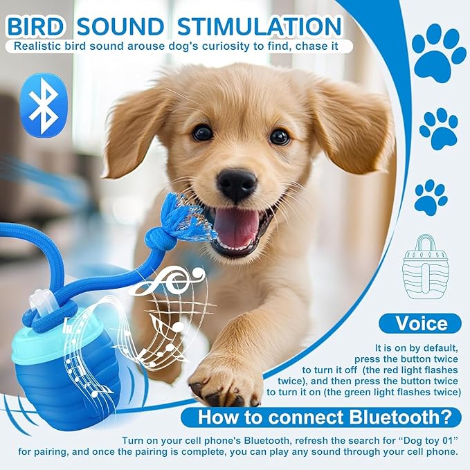 Interactive Dog Ball for Medium/Large Dogs, Automatic Moving Dogs Toy Wicked Ball for Boredom & Training, Play Music, USB Rechargeable(Blue)