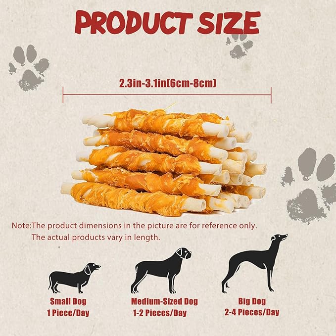 Dog Rawhide Chews, Chicken Wrapped Dog Treats Rawhide Twist Chicken Hide Sticks Natural Ingredients, 7.05oz, for All Breeds