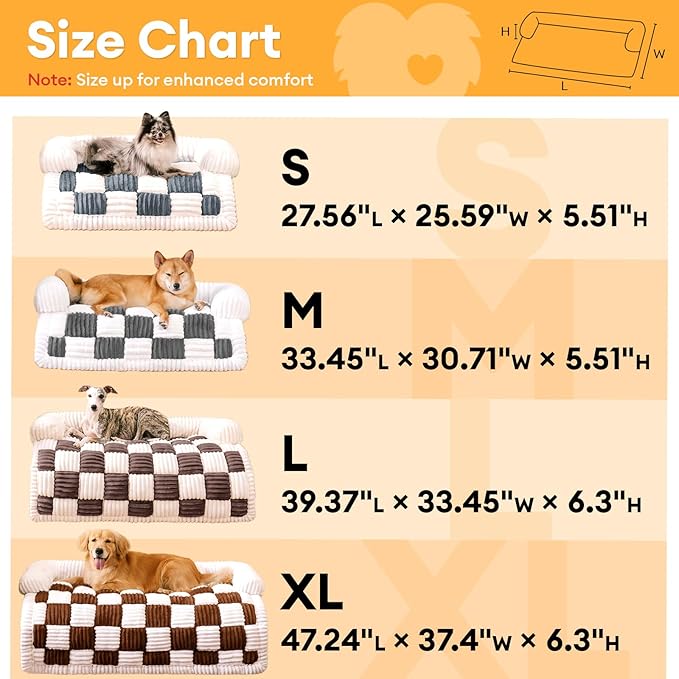 FUNNY FUZZY Pet Couch Covers for Sofa, Large Dog Couch Bed Cover Cream Square Plaid Washable Pet Mat for Furniture Protector Sofa Cover for Dogs, Large, Muted Grey