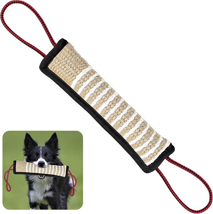 ToLanbbt Dog Tug Toy Bite Jute Pillow Pull Toy with 2 Strong Handles Perfect for Tug of War, Puppy Interactive Play, Tear Resistant Bite Training for Small Medium Large Dogs (Black-Rhombic)