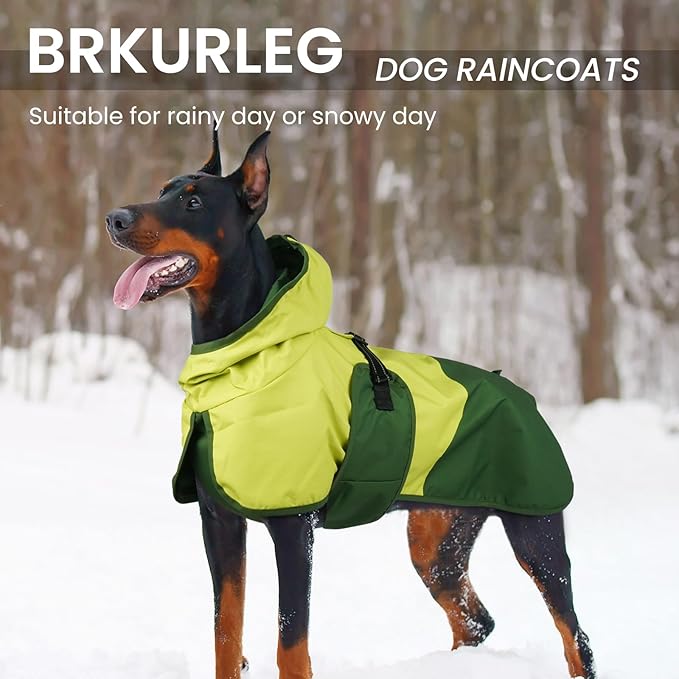 BRKURLEG Dog Raincoat for Small Medium and Large Dogs Waterproof Dog Rain Jacket Adjustable Hooded Dogs Raincoat Pet Rain Coat Poncho with Leash Hole, Reflective Strip, Green, XL