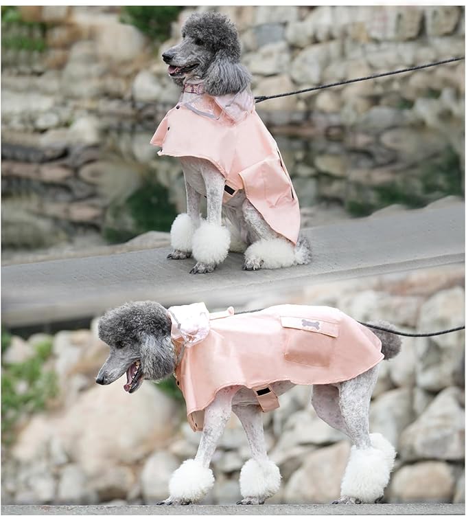 Dog Raincoat Waterproof, Adjustable Reflective Hooded Dog Rain Poncho with Leash Hole for Small Medium Large Dogs (Pink, X-Small)