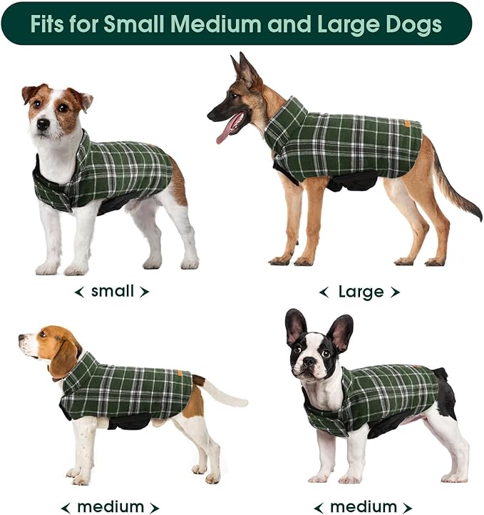 Kuoser Warm Dog Coat, Waterproof Dog Coats for X-Small Dogs, Adjustable Durable Doggie Winter Jacket Reversible Cozy Puppy Cold Weather Apparel from Small to Large Breed, Green XS