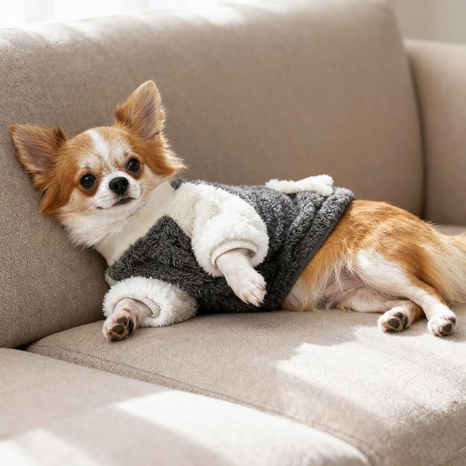 LESYPET Dog Sweater for Small to Medium Dogs, Fleece Lining Puppy Sweatshirt in Winter, Warm Puppy Clothes Pullover Jumper, Grey S
