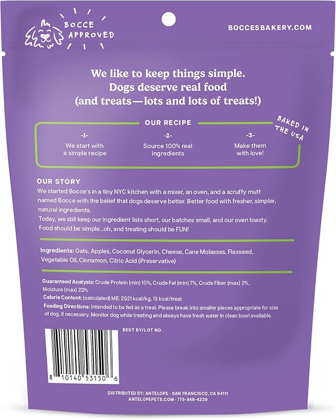 Bocce's Bakery Spiced Cider All-Natural Soft & Chewy Halloween Dog Treats - Wheat-Free Everyday Cookies for Dogs, Made with Real Ingredients & Baked in The USA – Apple & Cinnamon Flavored (6 oz Bag)